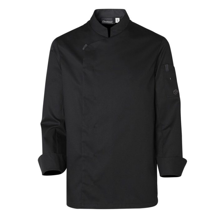 Chef portant une veste de cuisine homme manches longues SHADE Molinel blanche, disponible chez Merlin Textile Maroc