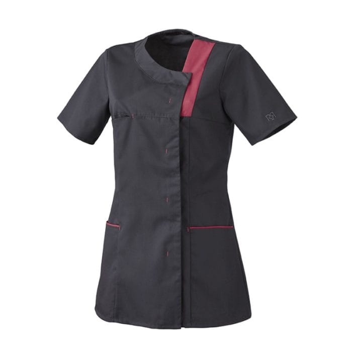 Tunique médicale femme LISA Robur blanche, coupe cintrée et élégante avec col officier, vêtement professionnel pour santé et bien-être chez Merlin Textile.