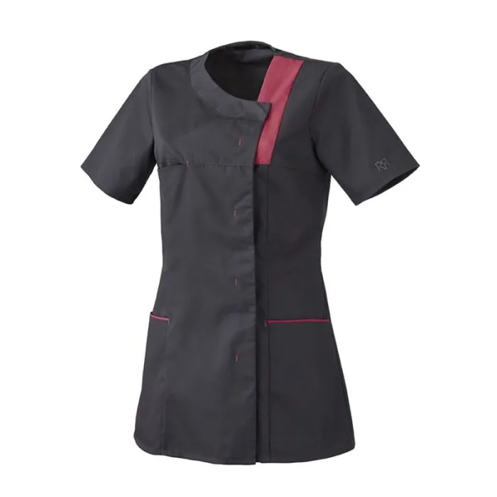 Tunique médicale femme LISA Robur blanche, coupe cintrée et élégante avec col officier, vêtement professionnel pour santé et bien-être chez Merlin Textile.