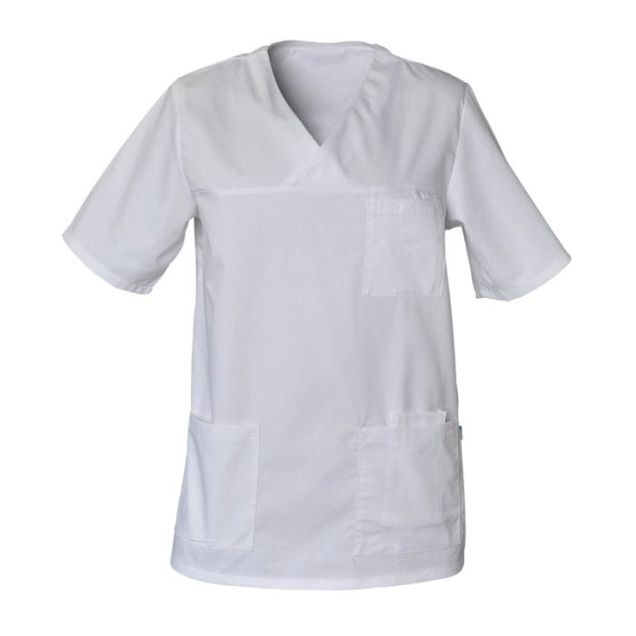 Tunique médicale pour homme modèle JULES de la marque SNV, coupe à enfiler avec col en V et manches courtes.