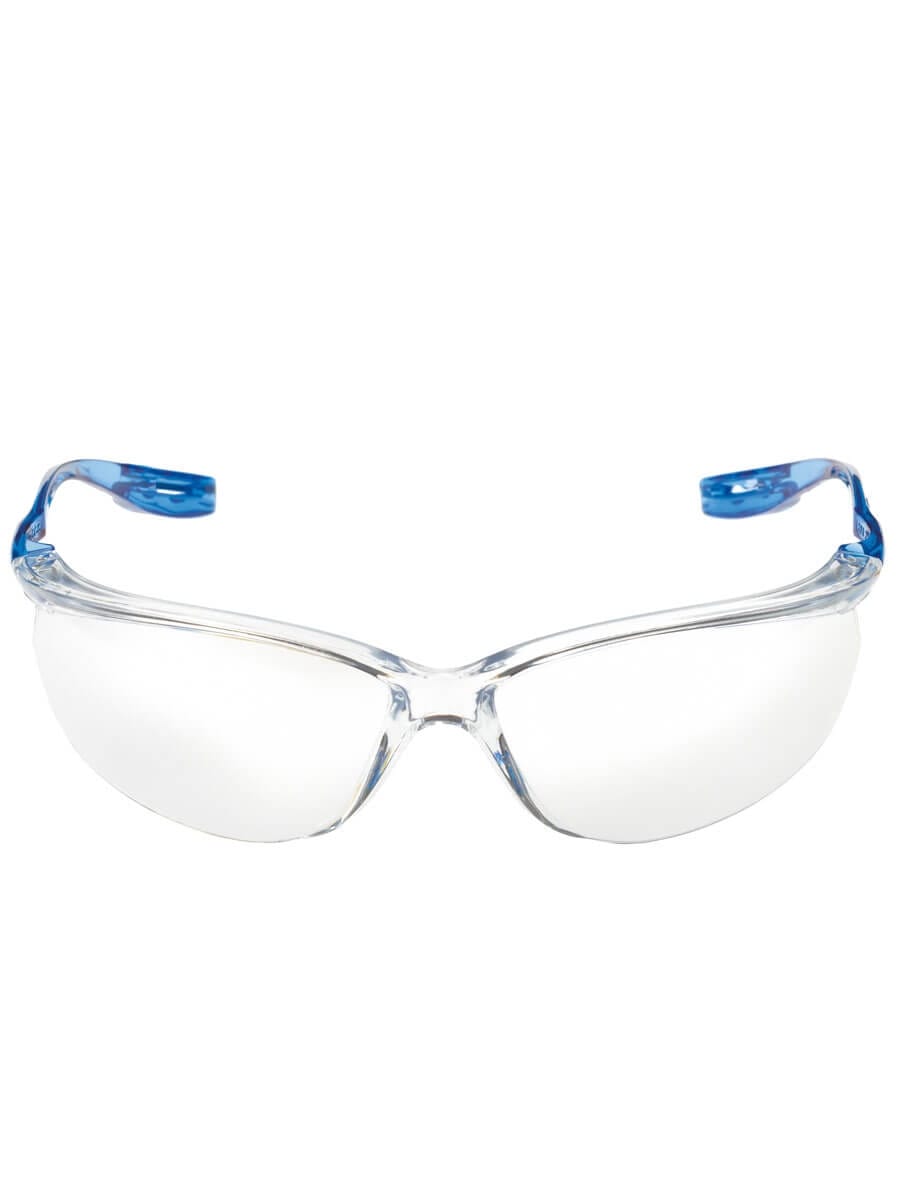 Lunettes de protection transparentes 3M avec branches bleues et système de fixation pour bouchons d'oreilles Merlin Textile