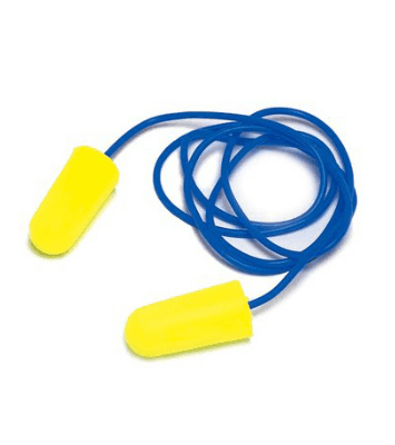 Paire de bouchons d'oreilles jetables en mousse jaune néon avec cordon bleu 3M E.A.R. Yellow Neons Merlin Textile
