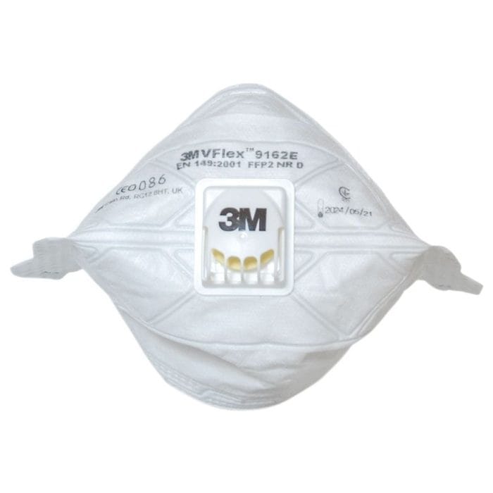 Masque de protection FFP2 jetable 3M VFlex 9162E blanc avec valve de respiration centrale, idéal pour la sécurité professionnelle sur les chantiers et industries à Casablanca
